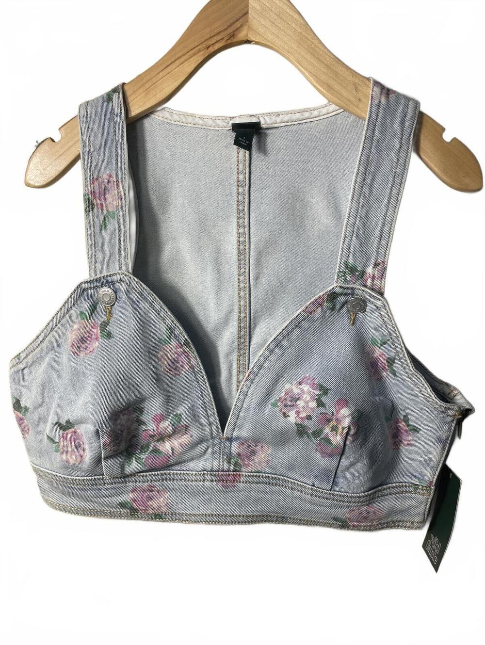 Wild Fable Denim Jean Top Women's Small Floral Boho Punk NWT - Picture 7 of 8
